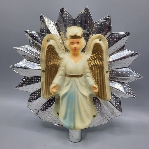 Vintage MCM Aluminum Union Christmas Tree Top Angel Figurine Metallic Starburst - Picture 2 of 12
